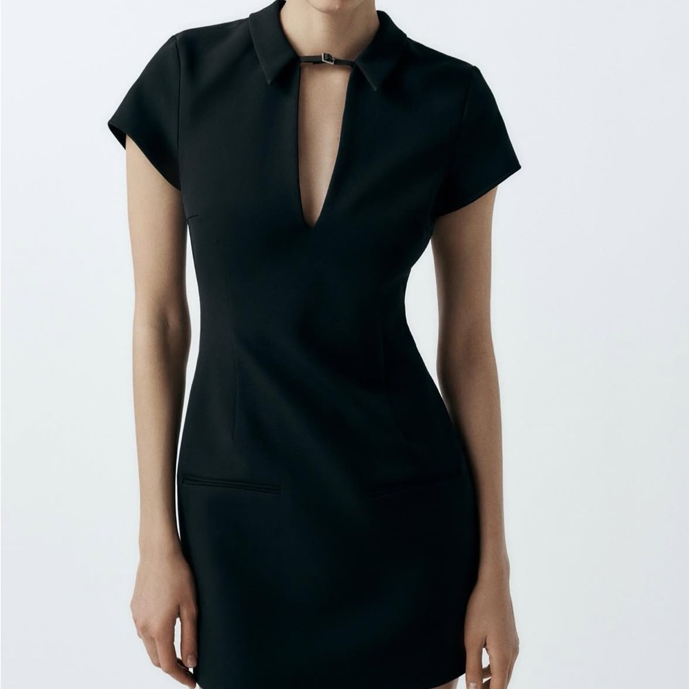 Zara Black Sheath Mini Dress with Plunge Collar